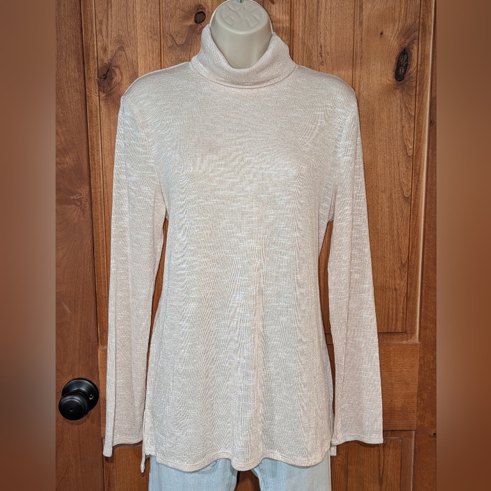 Chic‎ Cream Long Sleeve Sparkle Turtleneck Top